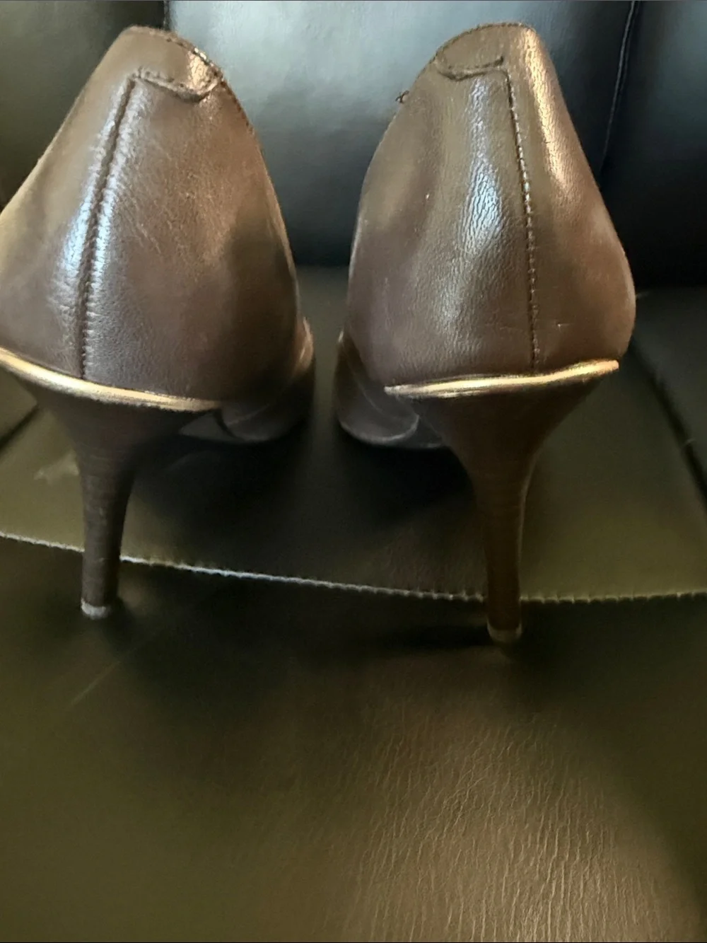 Ralph Lauren Dark Brown Pointed-Toe Leather Pumps with Gold Insole